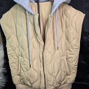 Tan Quilted Women's Jacket with Hood